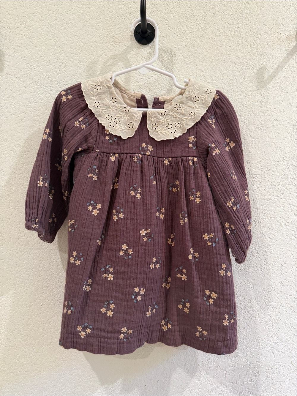 Zara Girls Floral Long-Sleeve Dress with Lace Collar - Plum